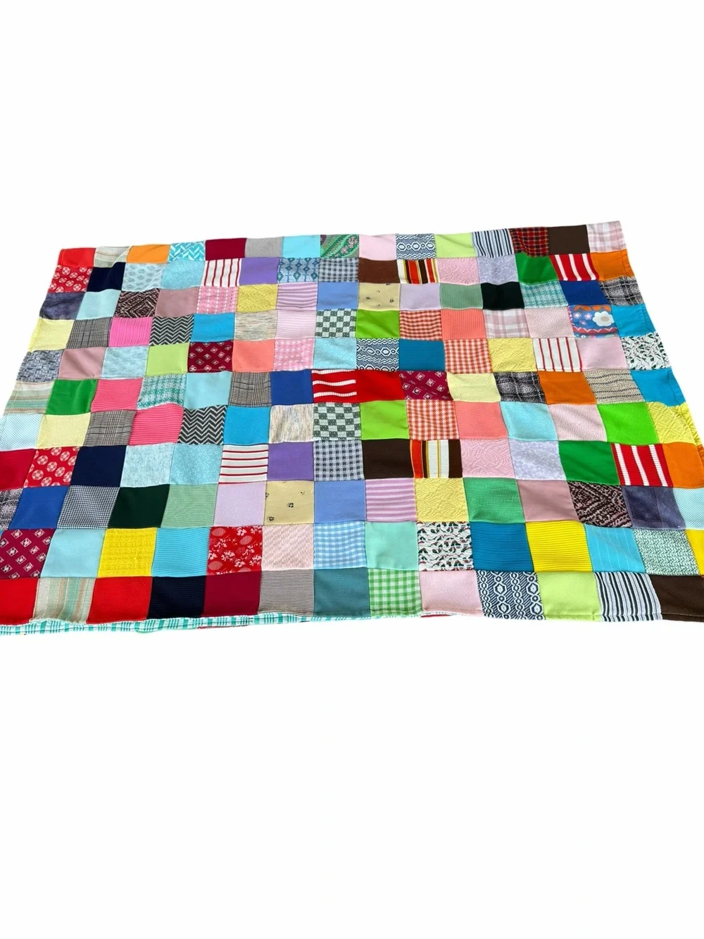 Vintage Double Knit Polyester Patchwork Scrap Quilt Bright Colorful 45x66
